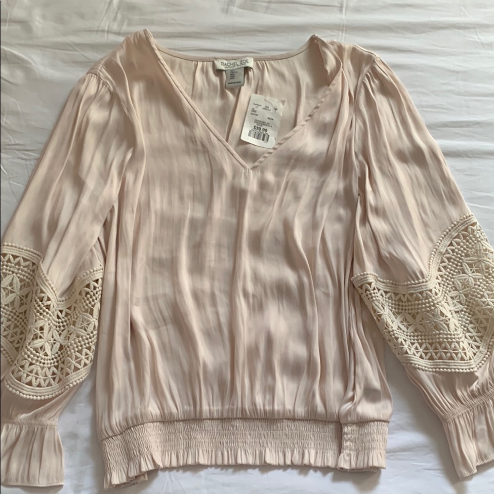 Women's Cream Blouse with Lace Sleeves
